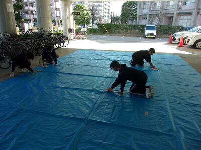 写真：ブルーシート拭き