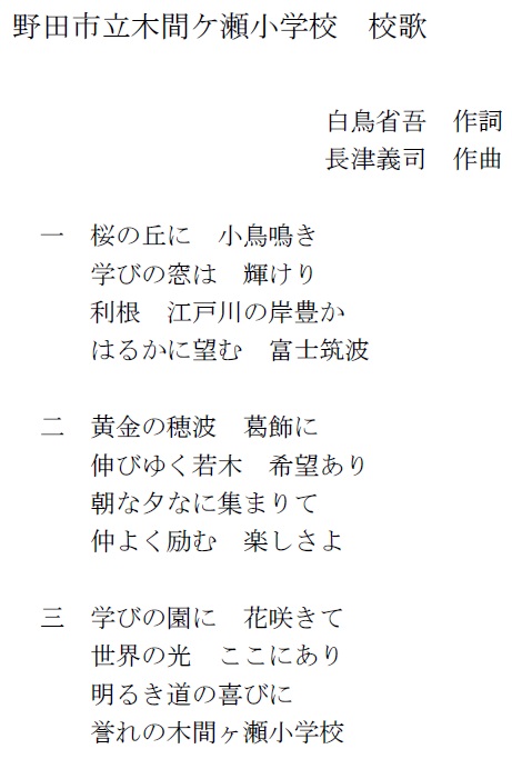 木間ケ瀬小学校校歌